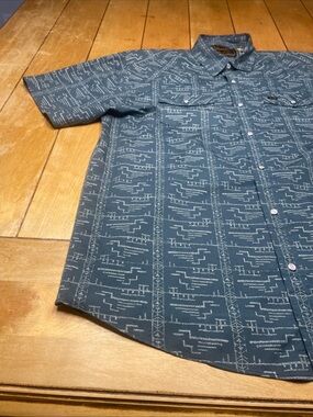 Howler Brothers H bar B Pearl Snap Button Shirt Large Pictograph Amphibian Green